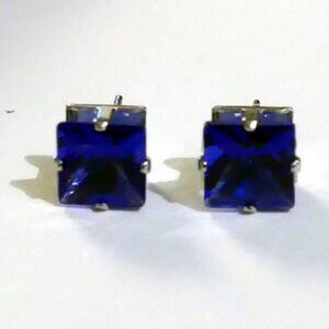 Blue Sapphire Square Cut Stud Earrings